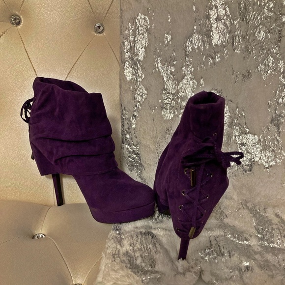 NEW Colin Stuart Purple Faux Suede Corset Back Platform Ankle Boots Size 11B - Picture 5 of 14